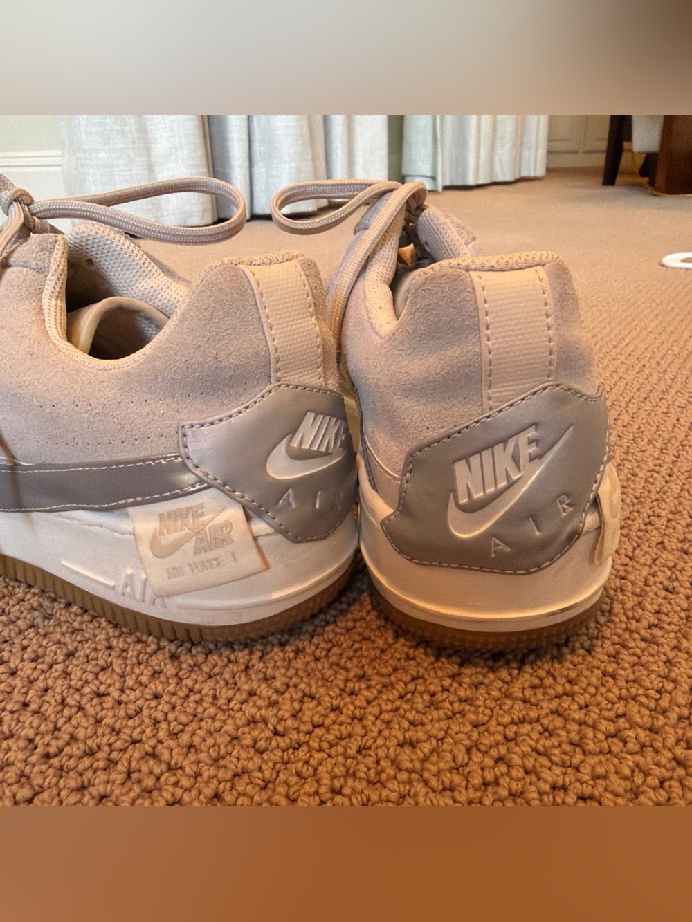 Nike Air Force 1 Low Suede Sneakers - Light Beige with Gray Swoosh, Size 10 - Picture 2 of 5